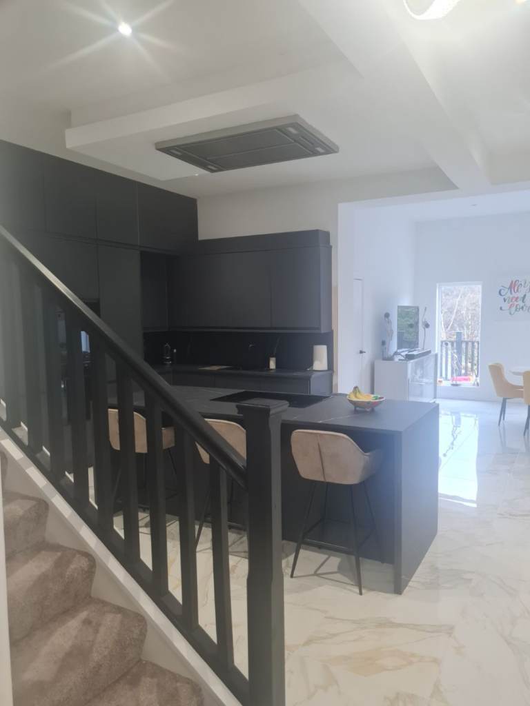 Modern Black Kitchen Units and Island – As Good As New