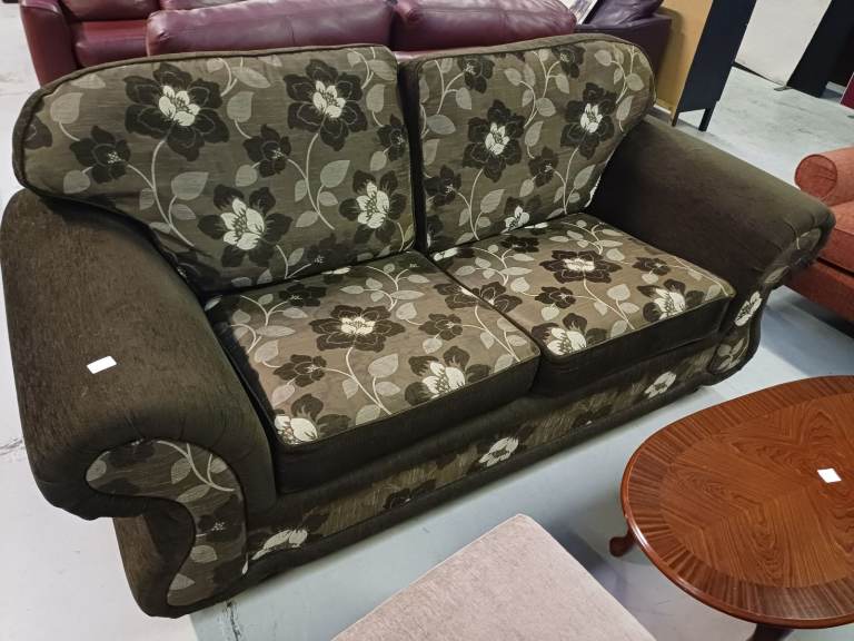 Brown floral three piece suite 