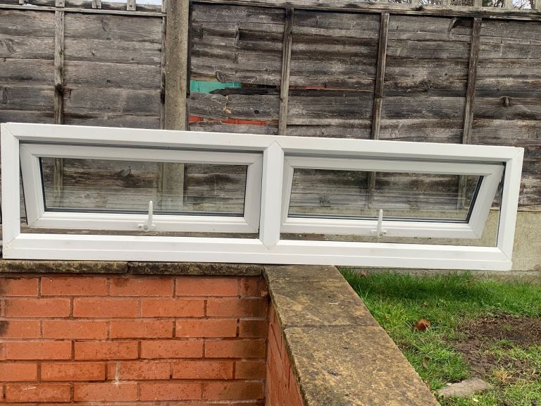 UPVC DOUBLE GLAZED WINDOWS X 2 IDENTICAL BOTTOM OPENERS 177.5cm WIDE 45cm HIGH