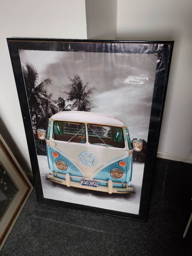 VW Camper beach poster framed