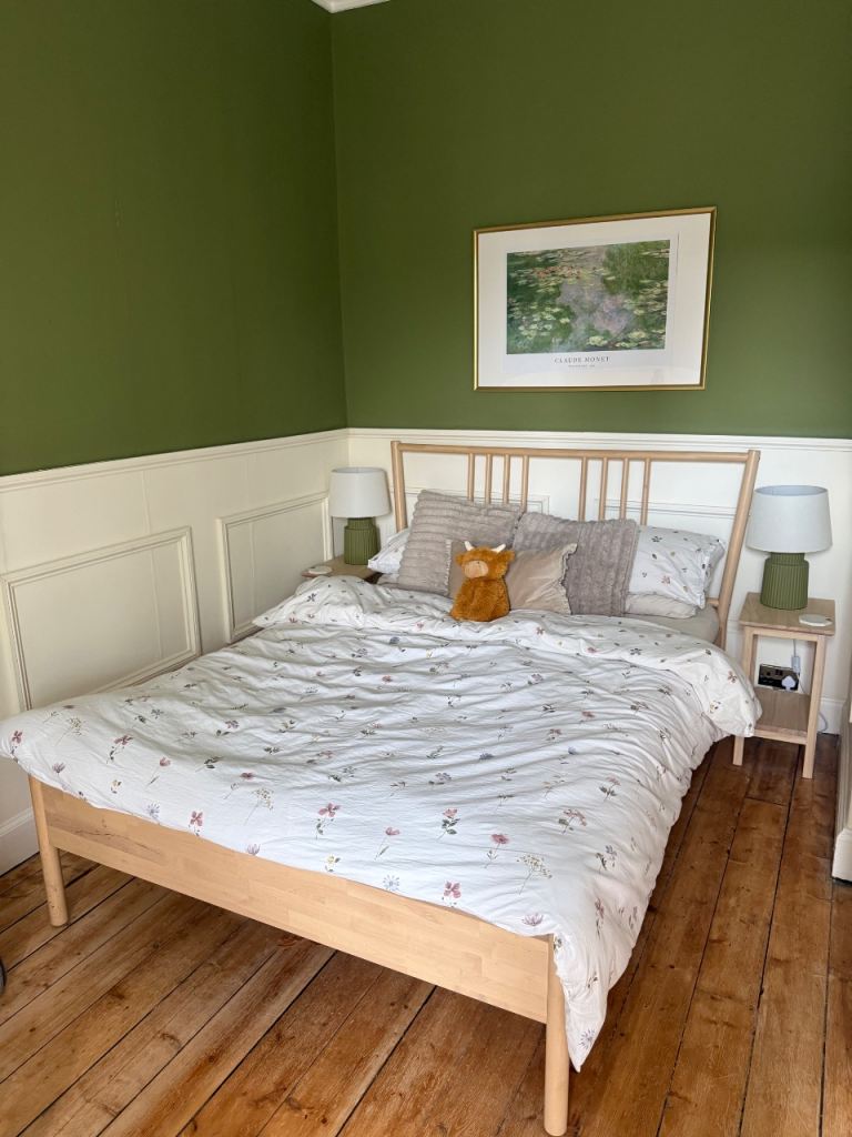 Wooden Double Bed Frame with Slats – Good Condition