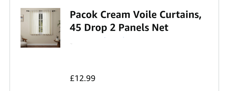 Brand New Cream Voile Curtains W56xL45 Inch(142 x 114cm)