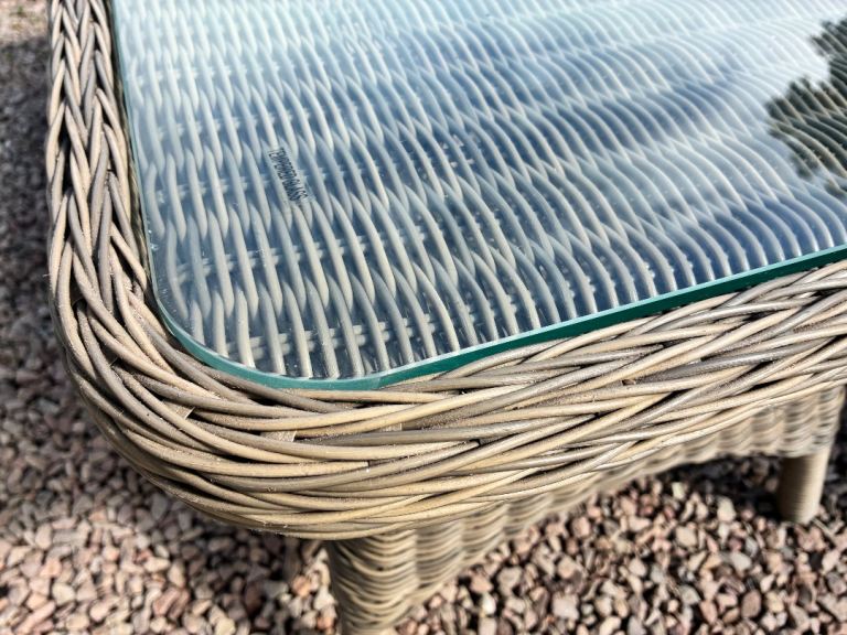 Good Condition Rattan Garden Coffee Table with Glass Top