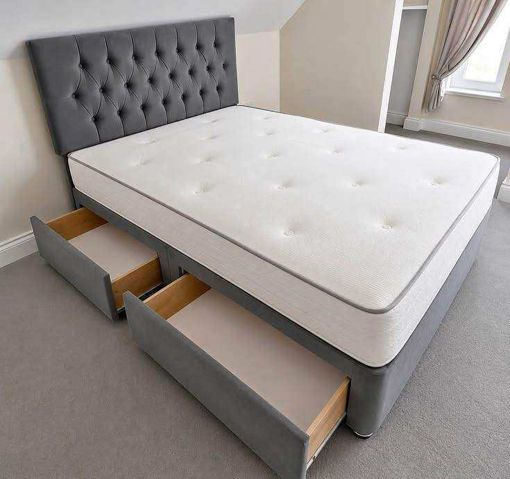 Double Grey Divan Bed, Drawers, Brand New, Same Day Delivery in London