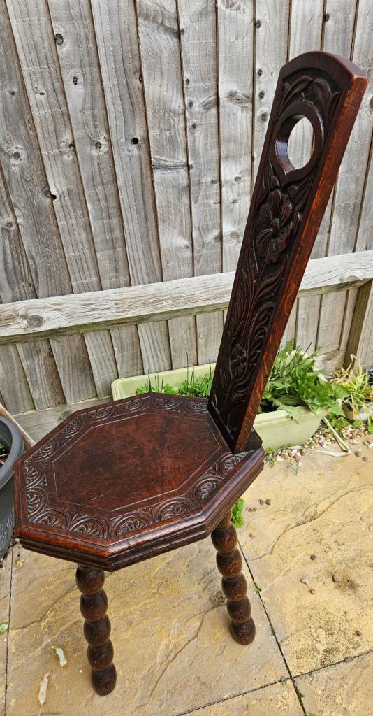 Antique Carved Oak Spinning Chair Circa 1910