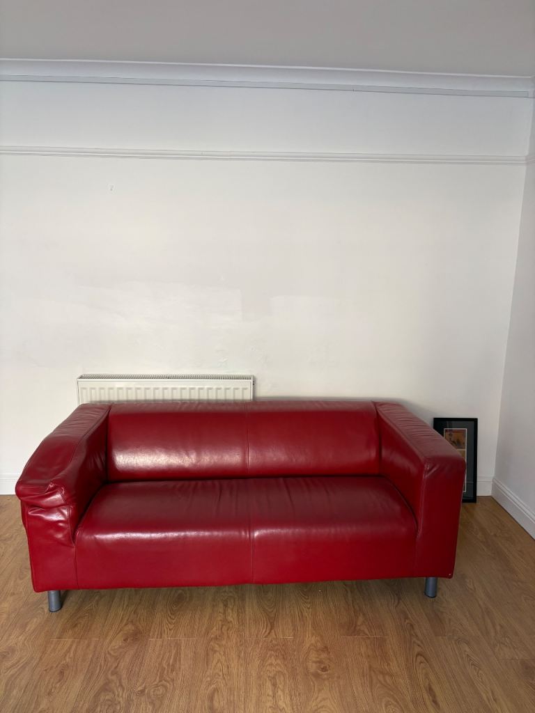 Red Leather Klippan - 2 seater sofa