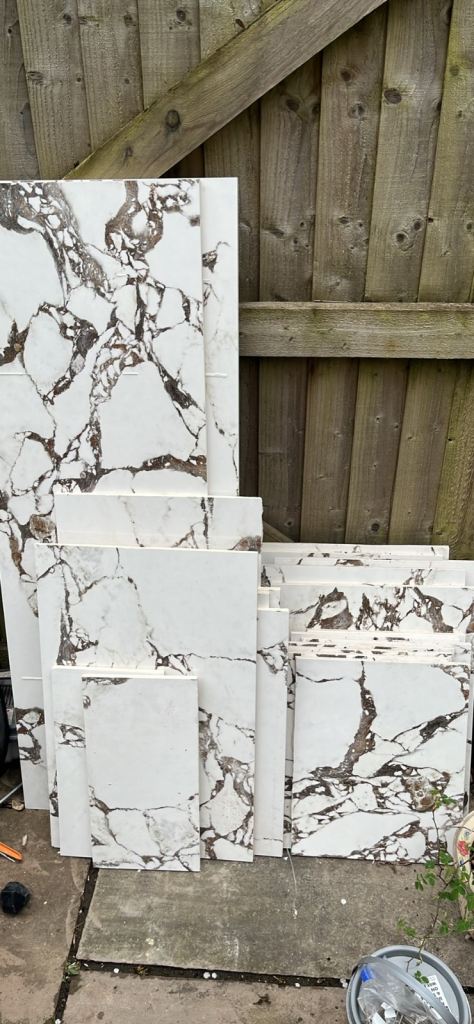 FREE White & Brown Ceramic Tiles - Various Sizes, Good Condition
