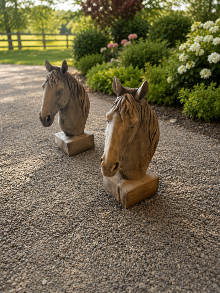 Two horses head garden statues for sale brand new 