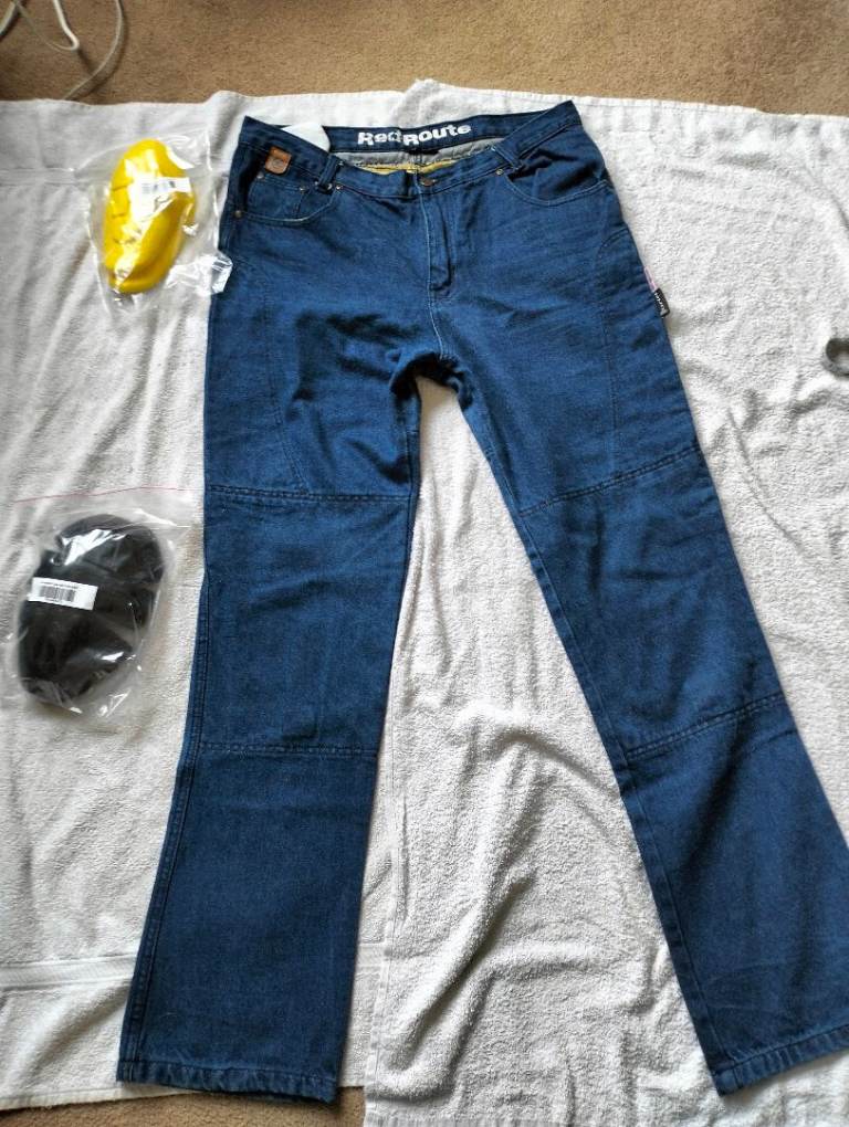 Red Route Ladies motorcycle Kevlar Jeans Blue Size 16 36" W Reg Leg 32"