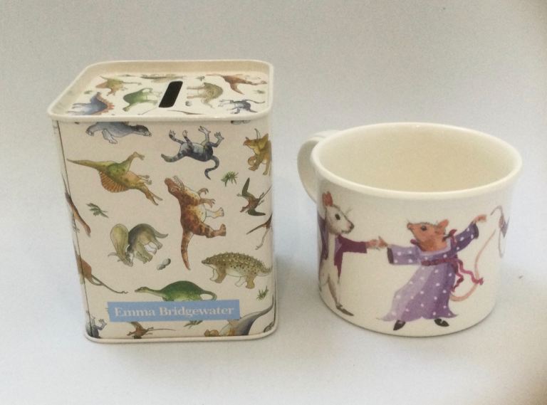 Emma Bridgewater kids Dinosaurs money tin & Dancing Mice melamine cup