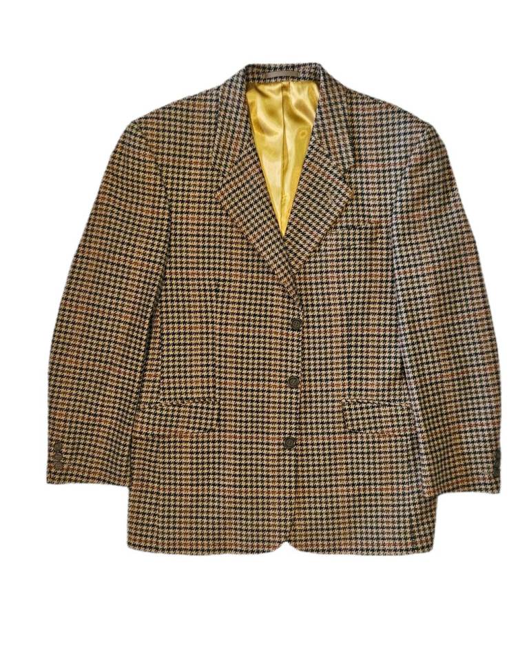Gurteen Blazer Men's 40R Beige Houndstooth Check Wool Classic Jacket