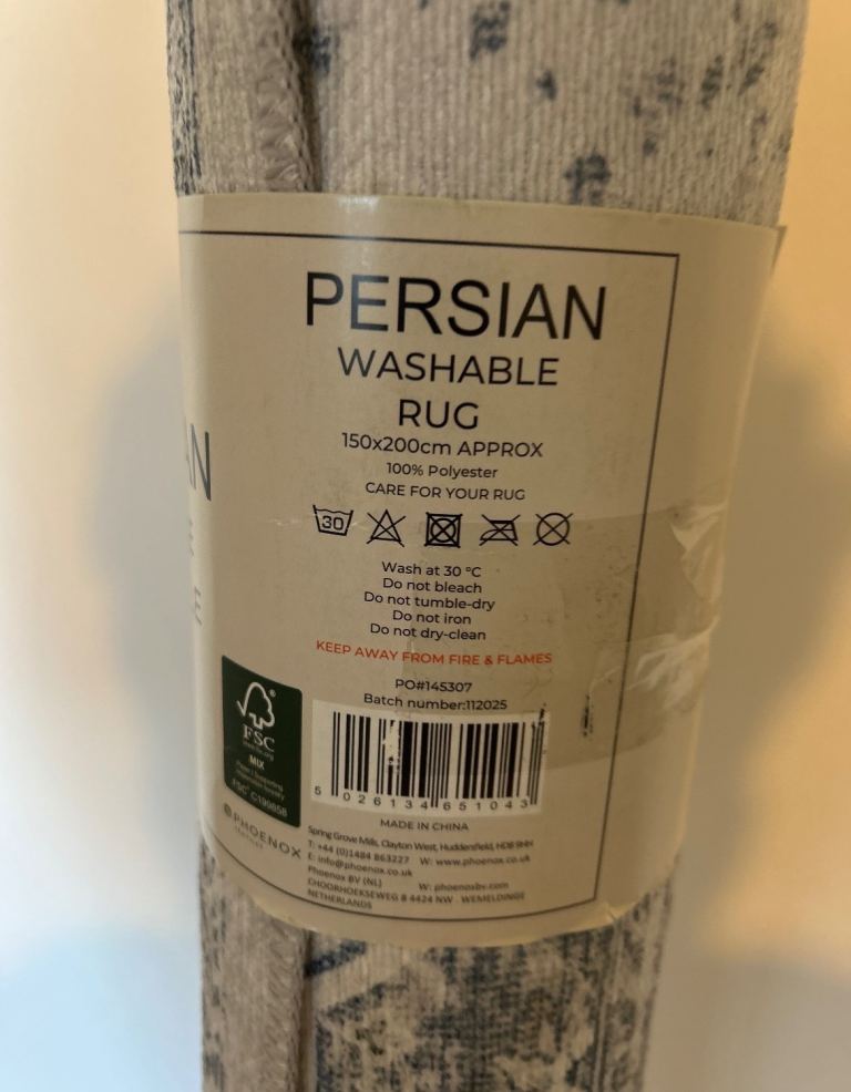 New Persian Washable Rug 150x200cm – Grey Pattern
