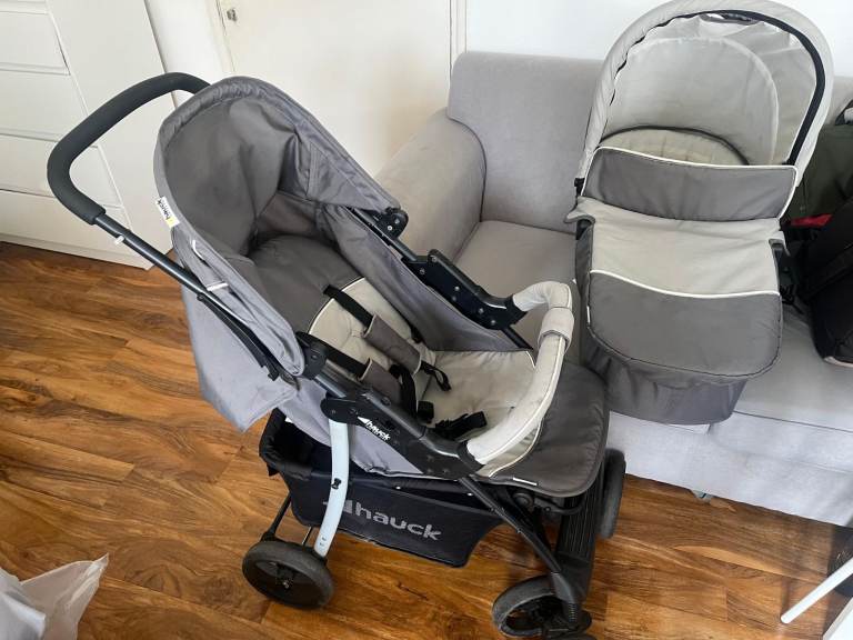 Hauck Pushchair Pram Stroller Set with Carrycot, Grey, Single