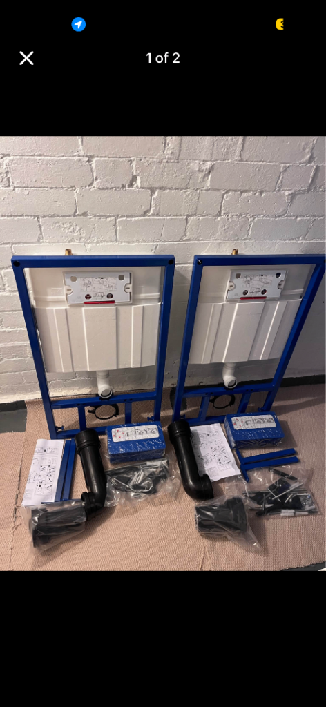2 x Nuie Toilet Concealed Cisterns c/w Brushed Brass Flush Plate