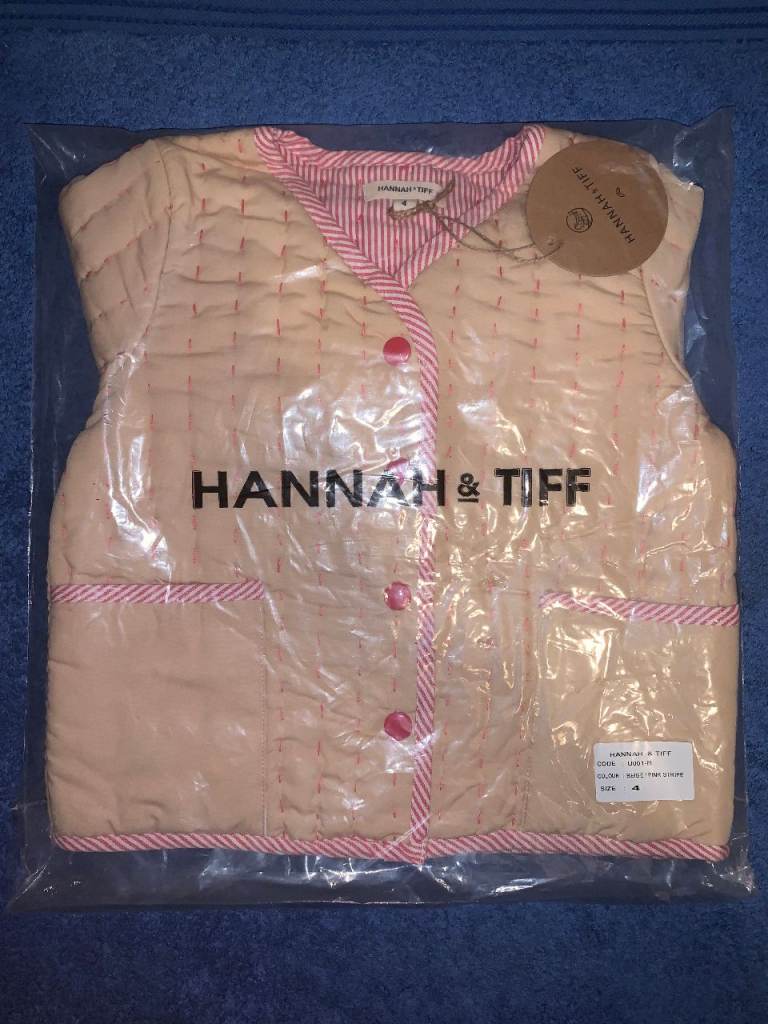 New Hannah & Tiff Beige / Pink Stripe Quilted Jacket Age 4 IP1