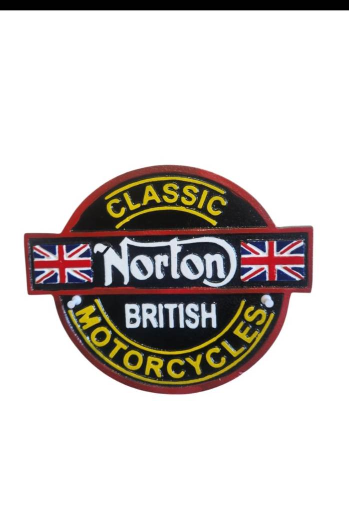 New Cast Iron Norton Motorbike Sign British Flag Garage Decor