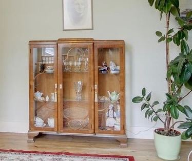 image for Art Deco / Vintage /Antique wooden / glass display cabinet with a light