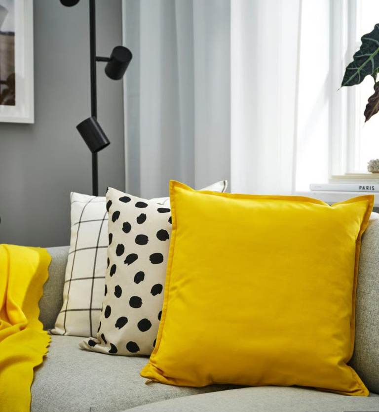 4x Bright Accent Yellow Cushion Covers - Throw Decorative Cushions