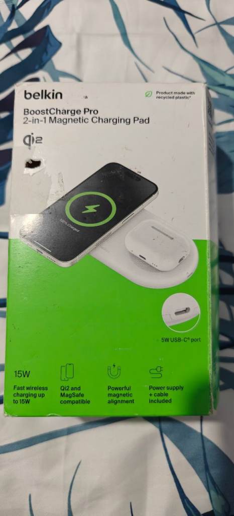 💥Belkin Boost Charge Pro 2-IN-1 Wireless up to 15W Charging Pad Brand New Never Used Unwanted Gift