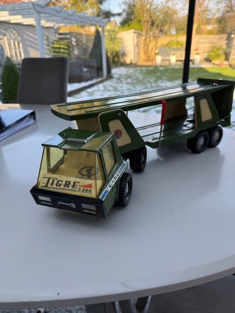 Vintage Gozan Mighty Car Transporter 1970s Pressed Steel Made In Spain Not Tonka