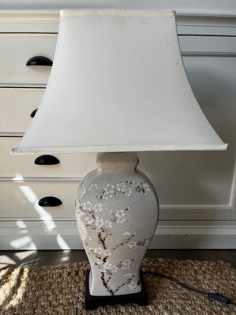 Grey Ceramic Table Lamp with Floral Design