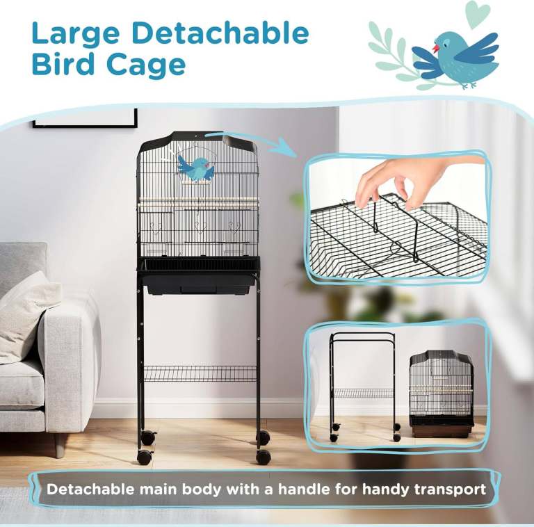 Brand New PawHut Bird Cage with Stand & Wheels (Black, 46.5x36x124cm) Unopened