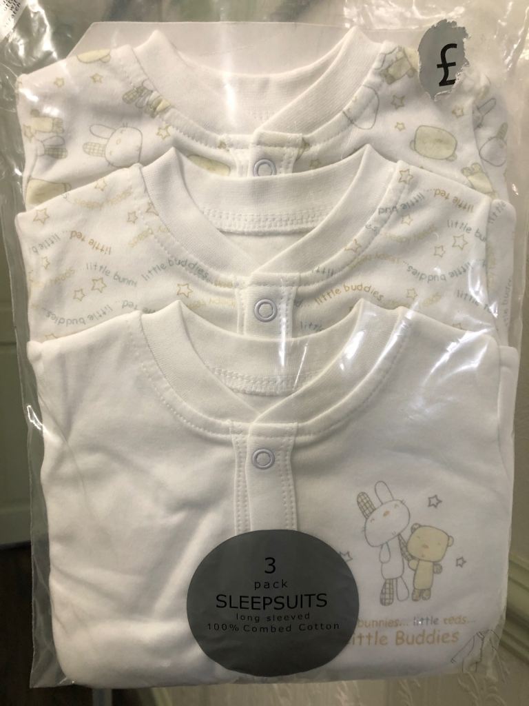 Baby new born sleep suits x3 long sleeve 
