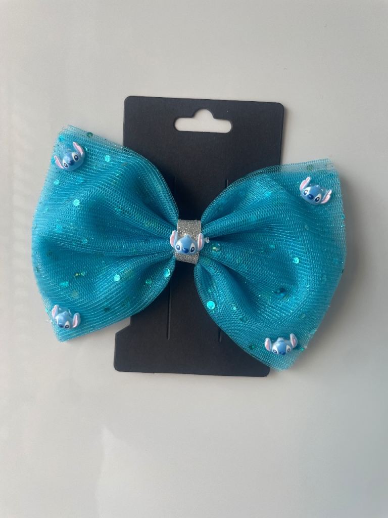 Stitch hair bow sparkly bling hair clip 