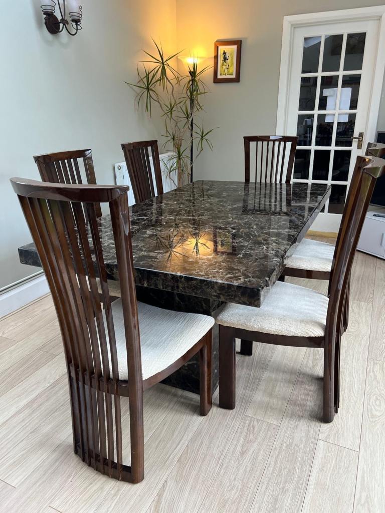 Beautiful Marble 6/12 Seater Dining Table plus chairs and console table 