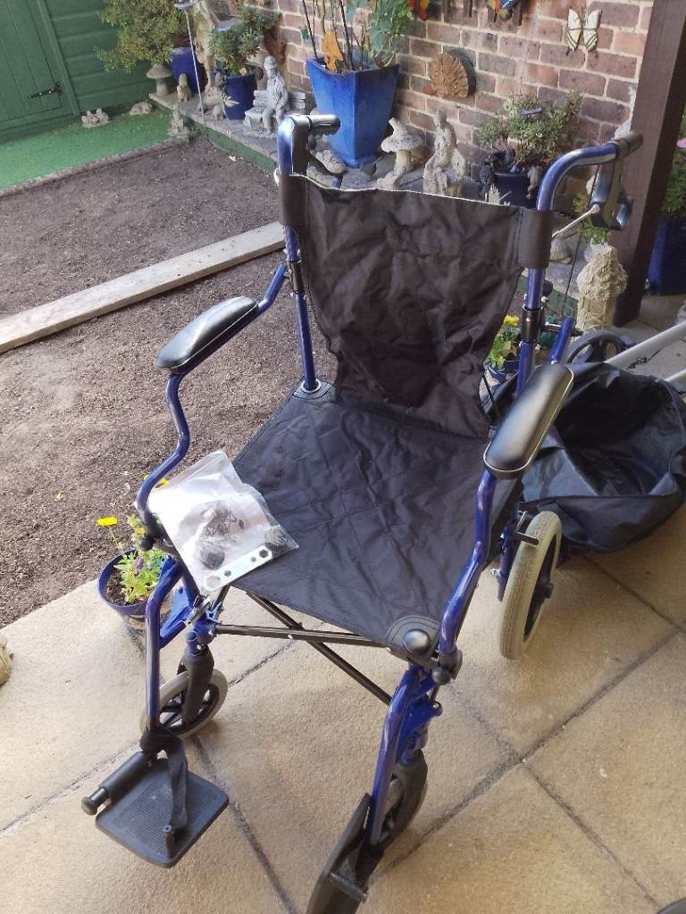 Blue Folding Wheelchair - Good Condition, Lightweight