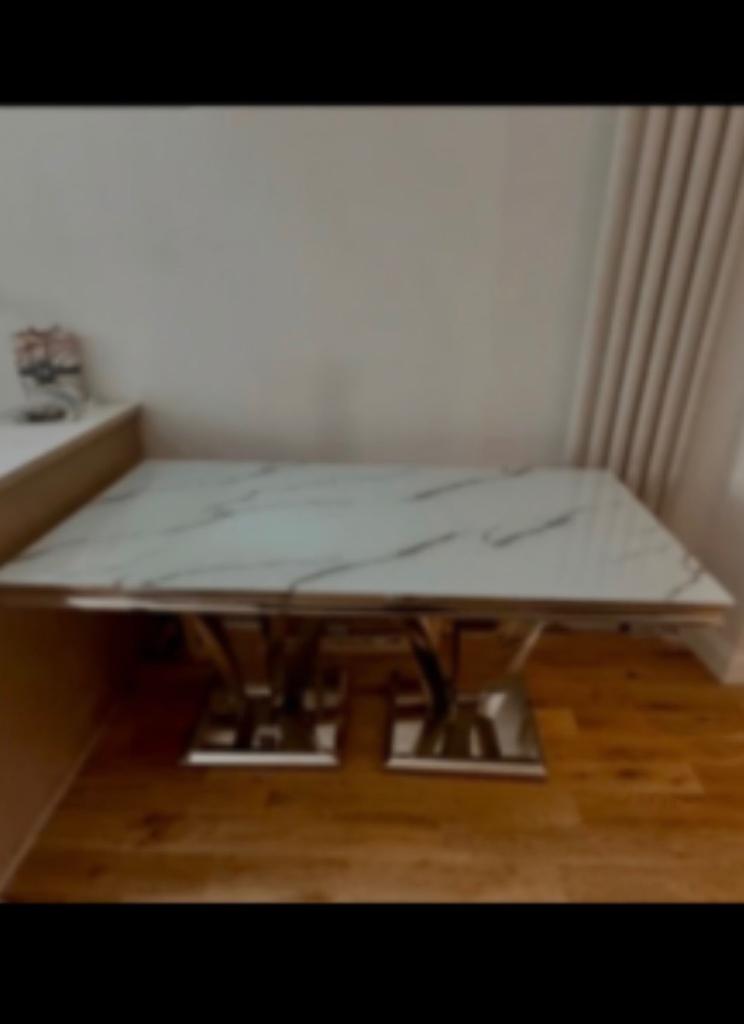 Modern White Marble Effect Dining Table