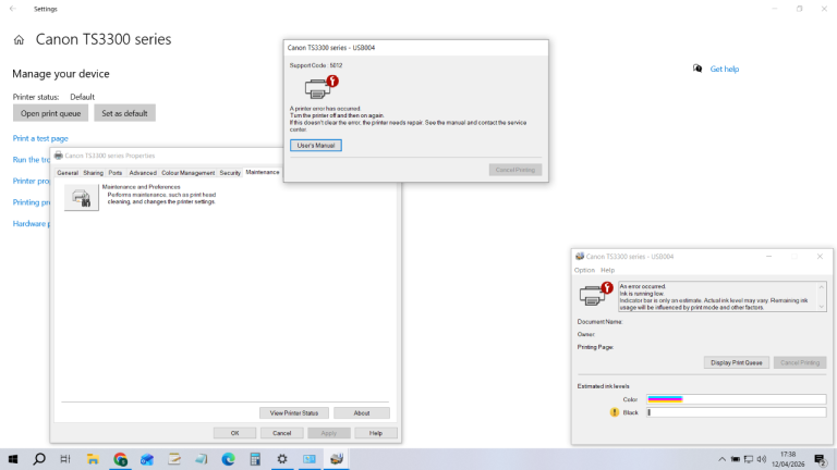 CANON PIXMA TS 3350 SPARE/REPAIR ERROR CODE P2