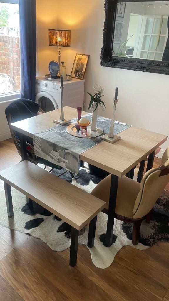 Habitat dining table and 2 benches 
