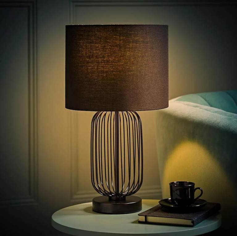 Black Wire Cage Metal Bedside Dimmer Touch Table Lamp 