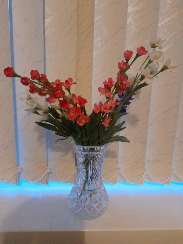 Artificial Flowers with Glass Vase