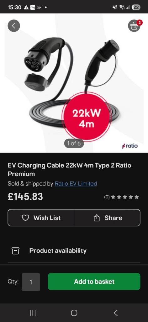 Type 2 electric charging cable