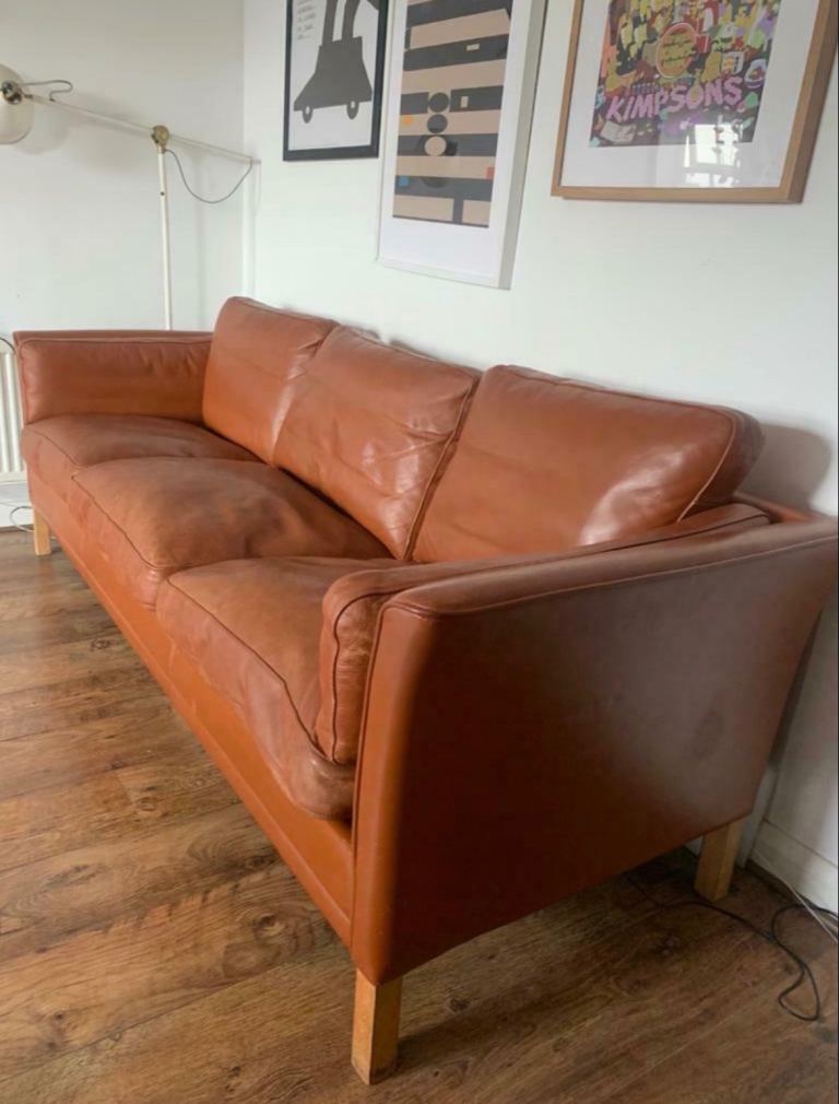 Danish Mid-Century Brown Leather Sofa 