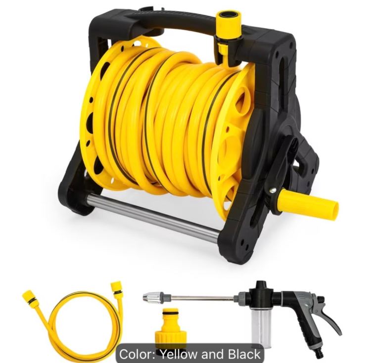 Water Hose Reel with Attachments – Portable, Retractable