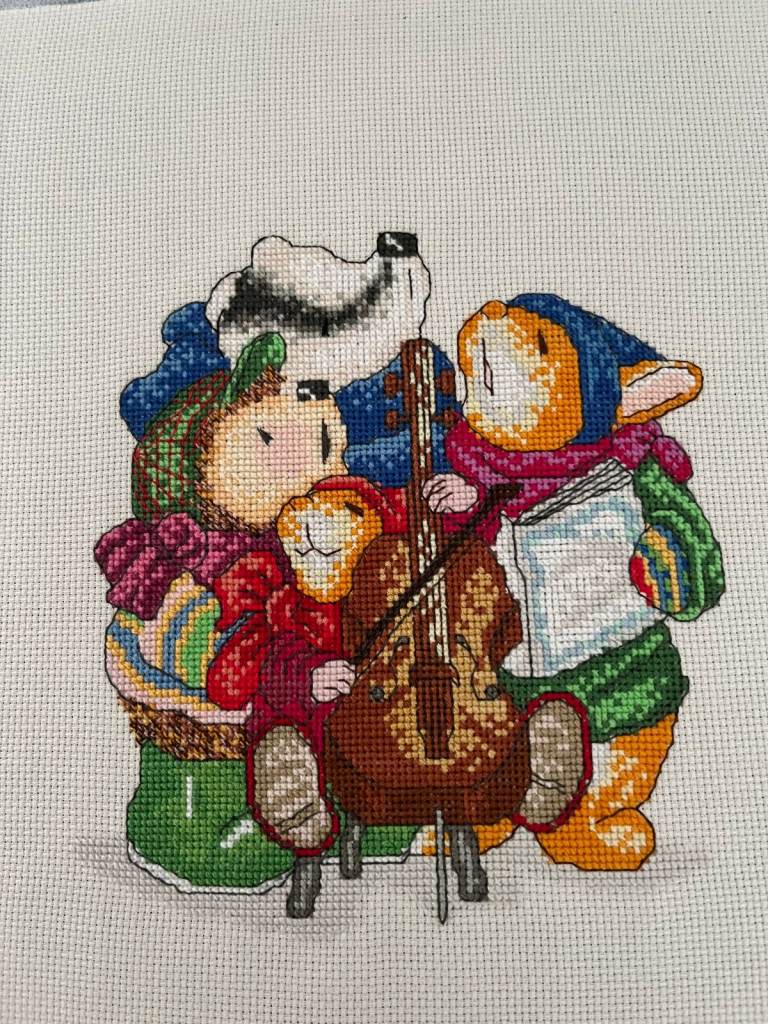 Hand Stitched - Country Companions ’Carol Singers' Cross Stitch Picture unframed – Perfect Gift