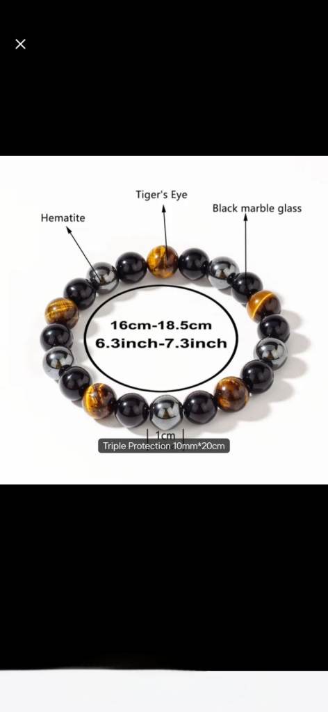 Stylish Tiger's Eye, Hematite & Black Marble Glass Bead Bracelet