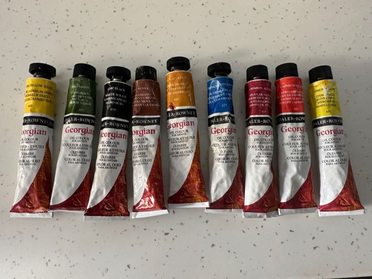 9 x 38ml Daler-Rowney Georgian Oil Paints 1 x 120ml Winsor & Newton Titanium white 