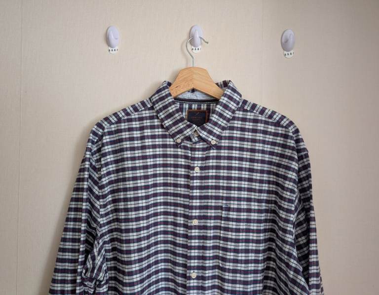 🔥97% Cotton Denver Hayes men plaid casual sport shirt, size XL