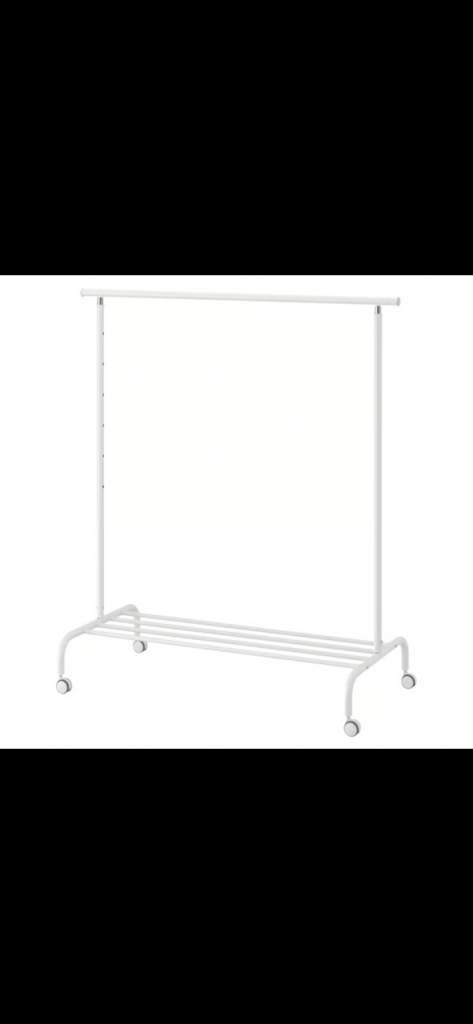 Ikea Rigga - White Clothes Rail on Wheels – Adjustable, Excellent Condition