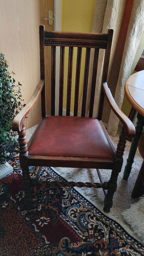 Dark oak barley twist arm chair 