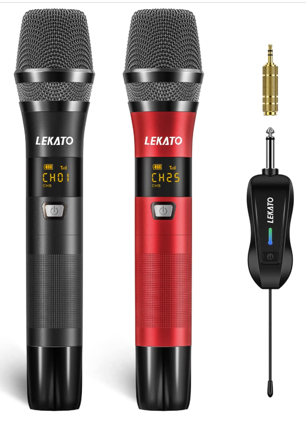 LEKATO Rechargeable Microphones UHF Wireless Microphone Karaoke 