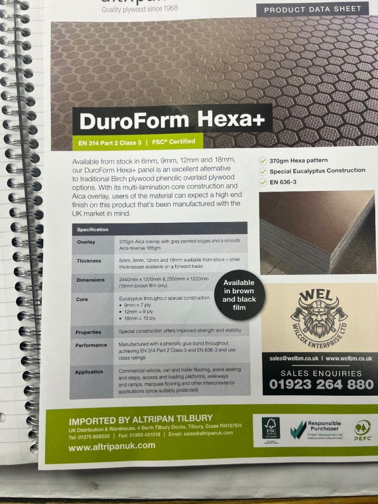 DuroForm Hexa+ 6mm Van Lining Plywood with Hex Pattern, Brand New
