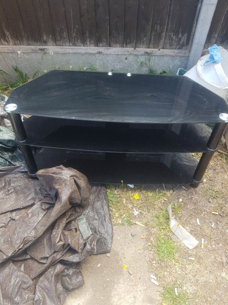 Black Glass TV Stand – 3 Tiers, Good Condition