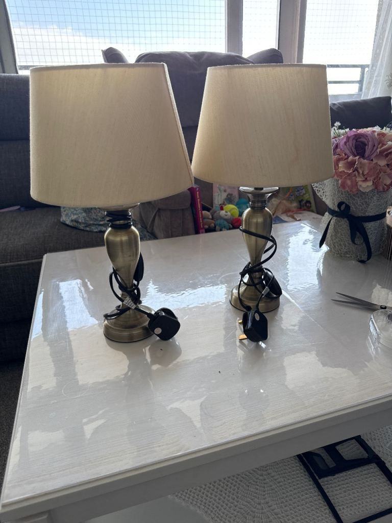 Pair of Traditional Style Table Lamps with Cream Shades