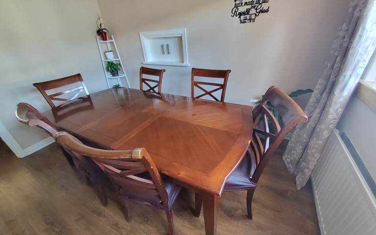 Solid Wood made of Mahogany Dining Chair with Faux Leather Seat Covers - Fair Condition