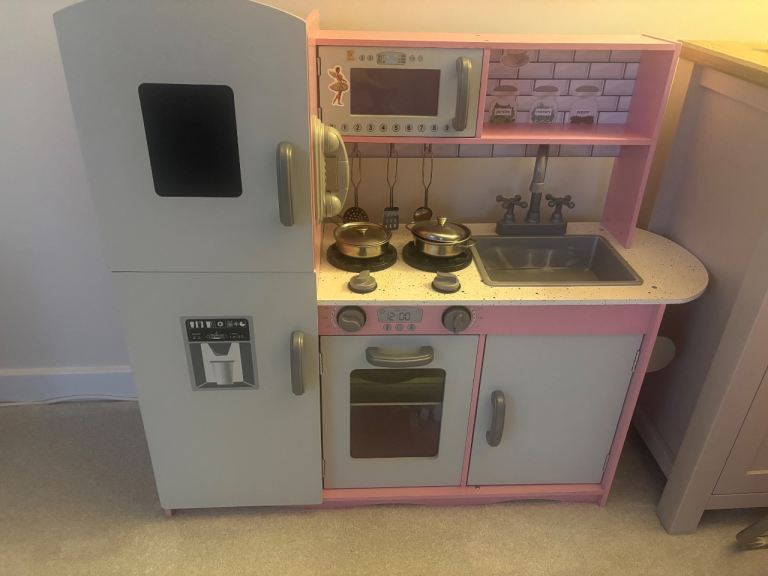 Kids Wooden Play Kitchen – Pink and Grey, Good Condition